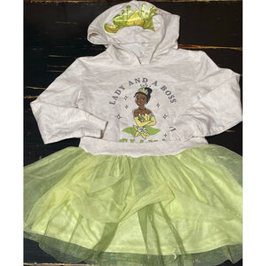 Girls Disney princess Dress xs White Green Tiana Hoodie Tutu